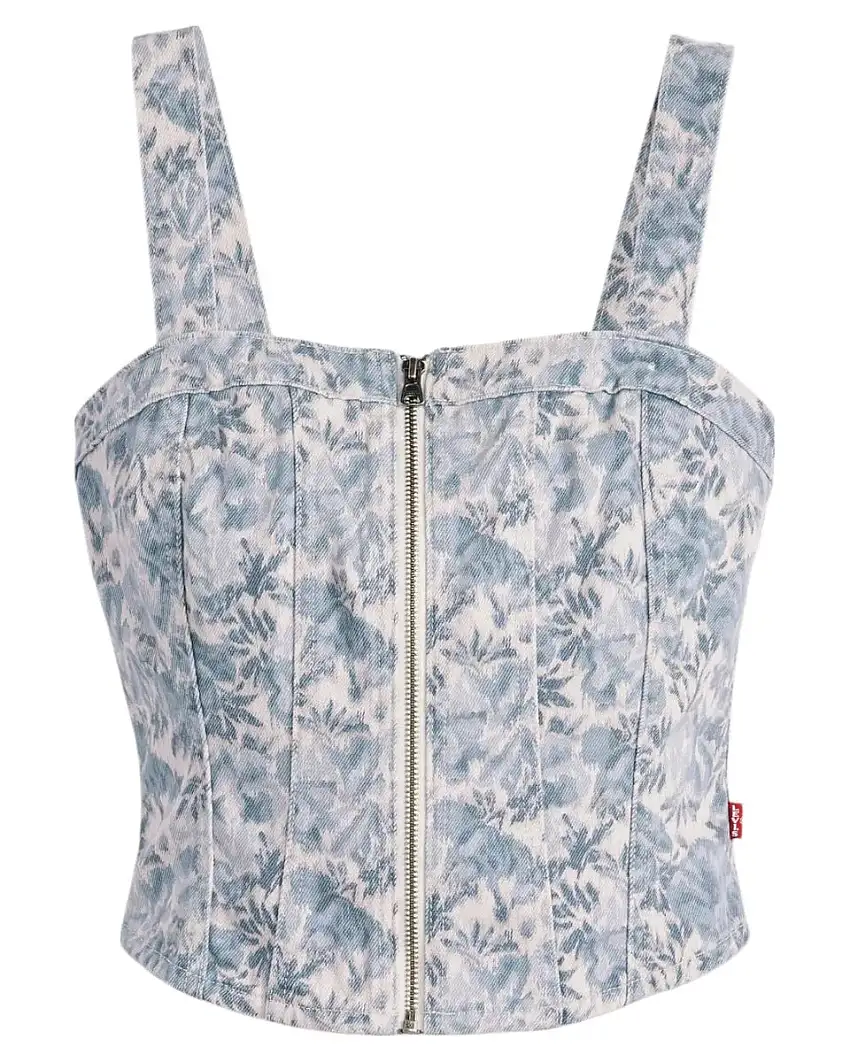 Top Bustino in Denim Blu Ophelia Floral | Comfort e Stile