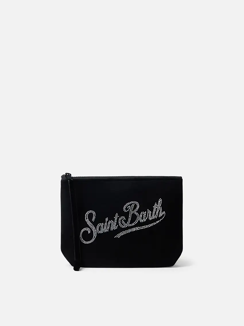 Pochette in Velluto con Strass Aline Nero