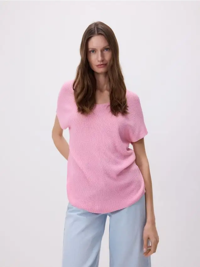 Blusa con scollo a V Colore rosa