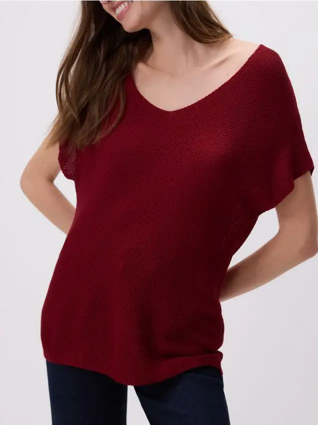 Blusa con scollo a V Colore maroon