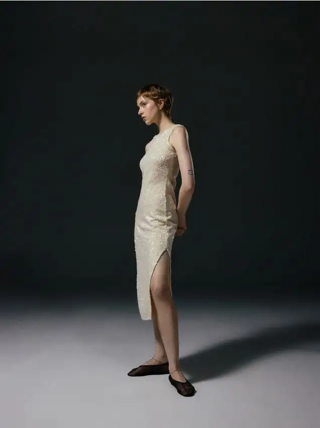 Vestito a paillette Colore panna