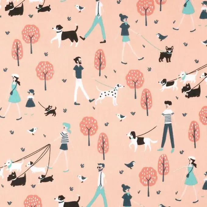 Tessuto cotone passeggiata rosa