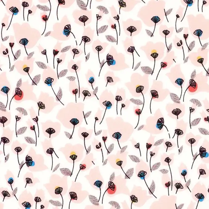 Tessuto popeline ecru tulipani rosa