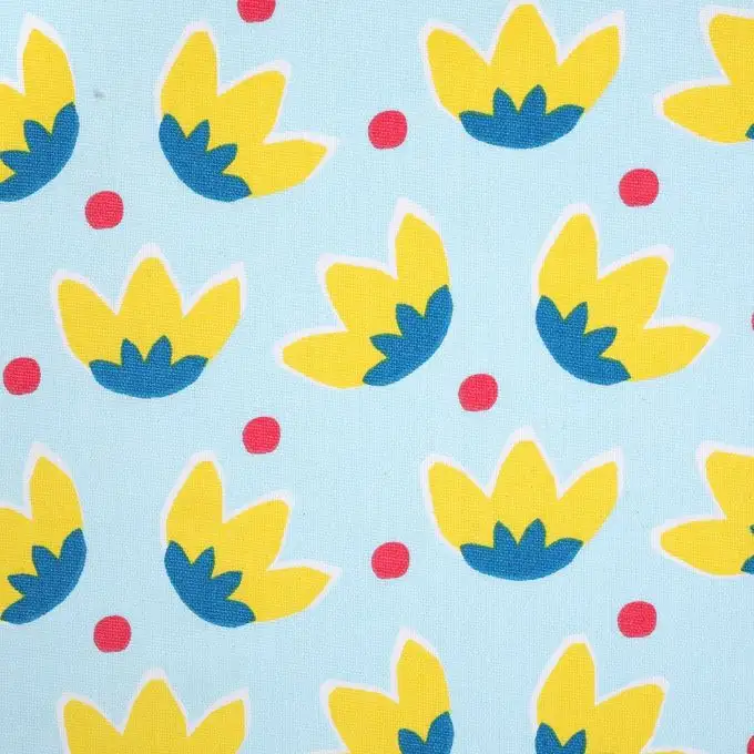 Tessuto cotone spesso blu fiori