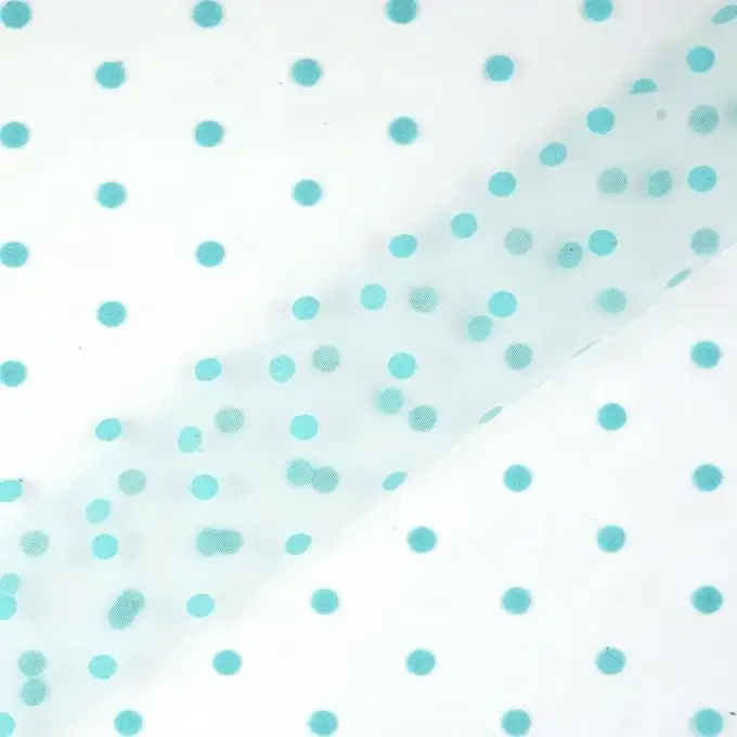 Tessuto tulle blu pois velluto