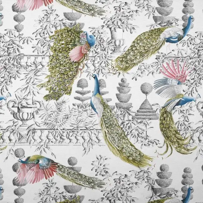 Tessuto cotone spesso giardino e pavone colore beige