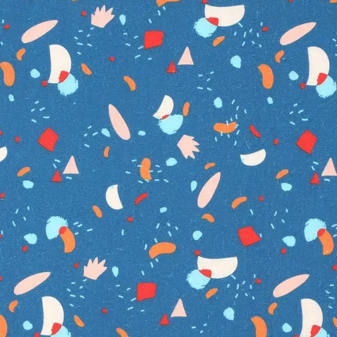 Tessuto cotone motivi terrazzo blu