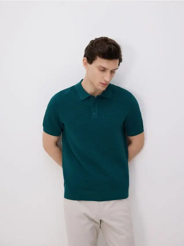 Maglioncino polo strutturato Colore verde petrolio
