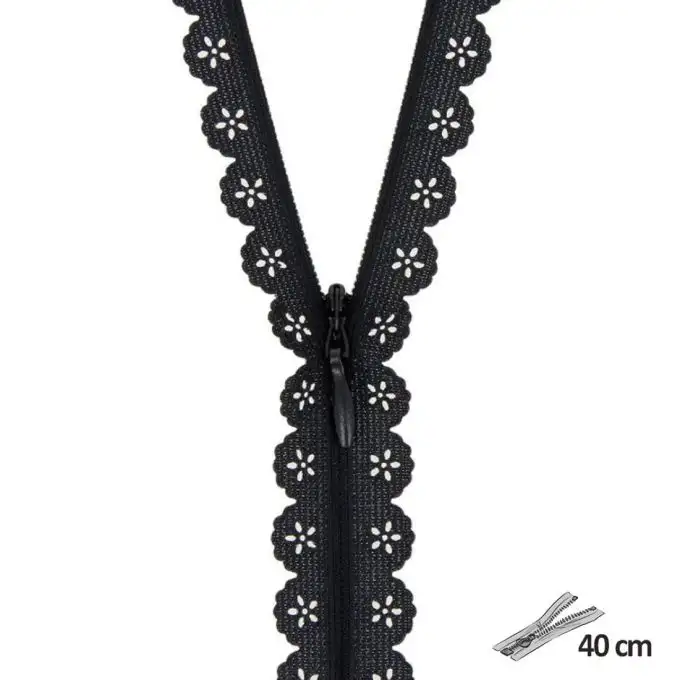 Chiusura pizzo geometrico nero 40 cm