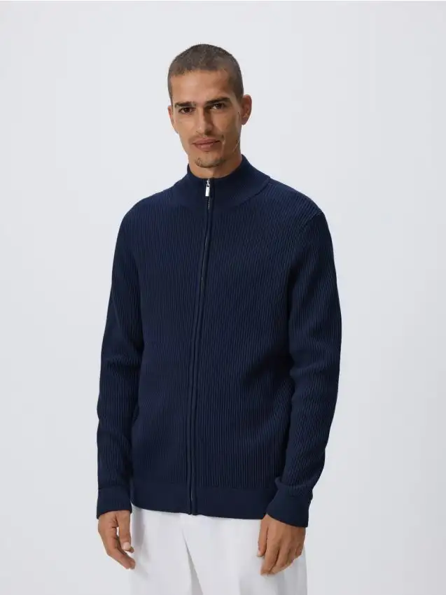 Maglione con zip e colletto rigido Colore blu scuro