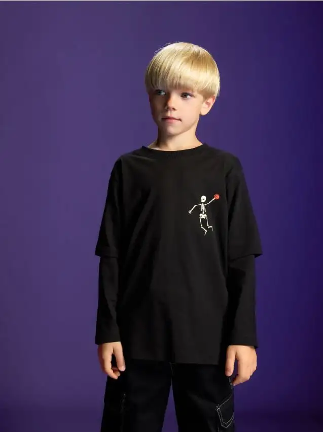 Maglia a maniche lunghe con stampa fosforescente Colore nero