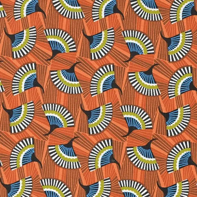 Tessuto cotone ventagli arancione