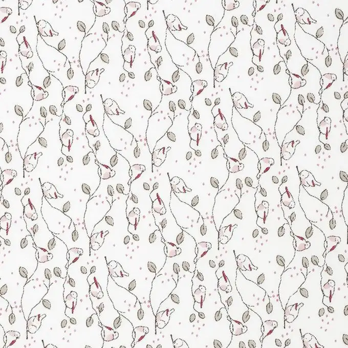 Tessuto cotone biologico uccelli ecru