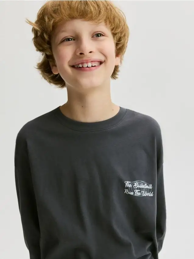 Maglietta a maniche lunghe in cotone con stampa Colore grigio scuro