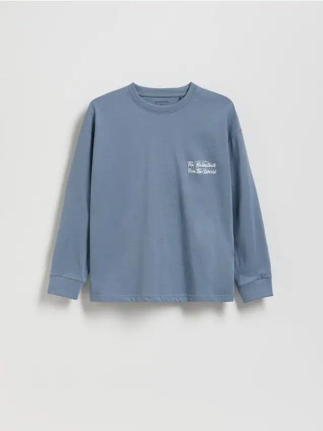 Maglietta a maniche lunghe in cotone con stampa Colore blu scuro