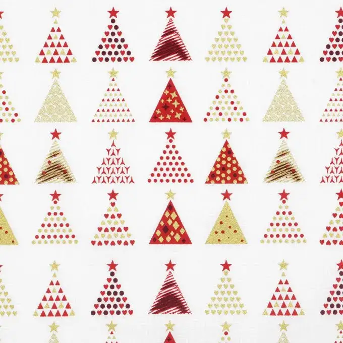Tessuto natalizio alberi rossi e oro