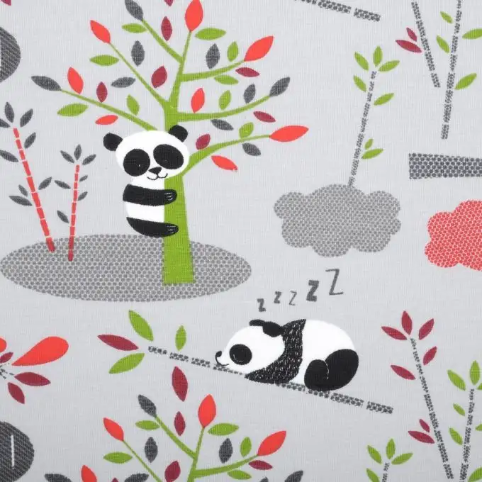 Tessuto jersey stampato panda grigio