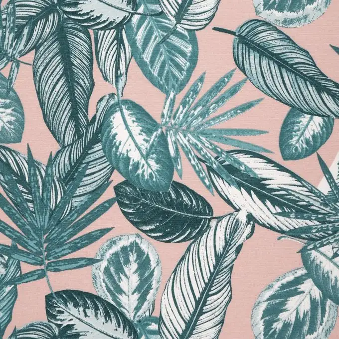 Tessuto cotone spesso palme rosa e blu