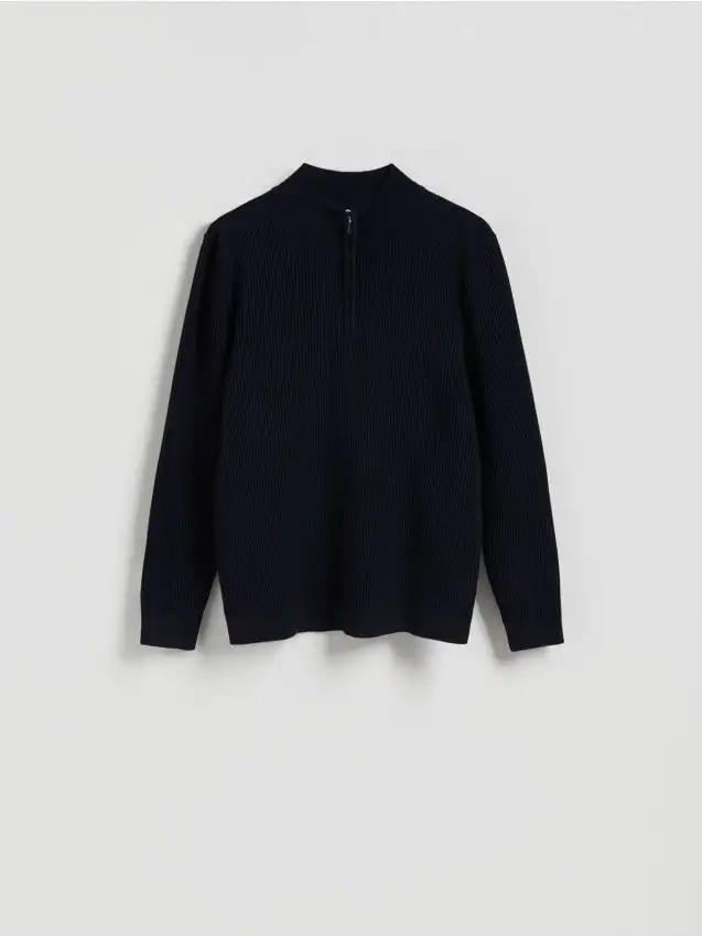 Felpa con colletto rigido con zip Colore blu scuro