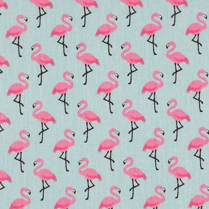 Tessuto cotone blu fenicottero rosa