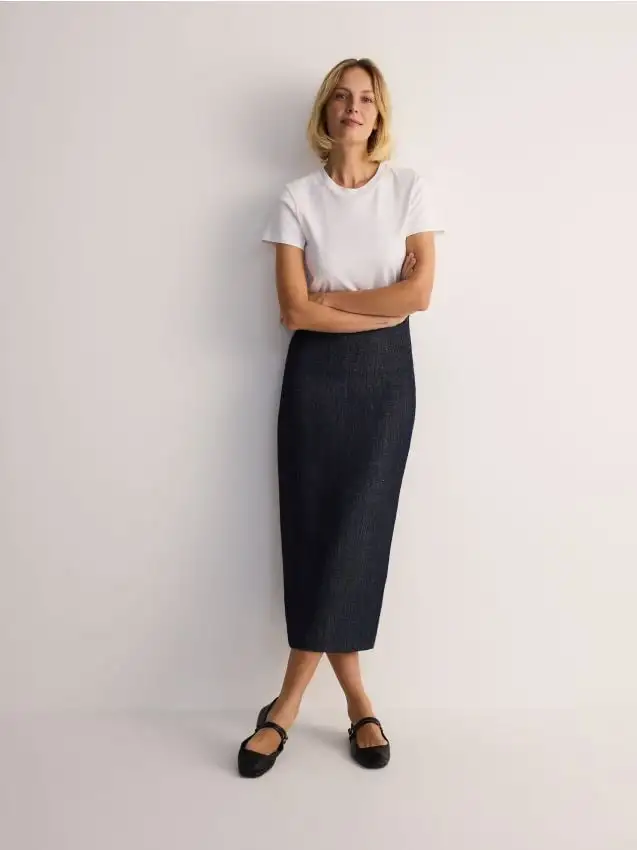 Gonna midi in misto filato metallizzato Colore blu scuro