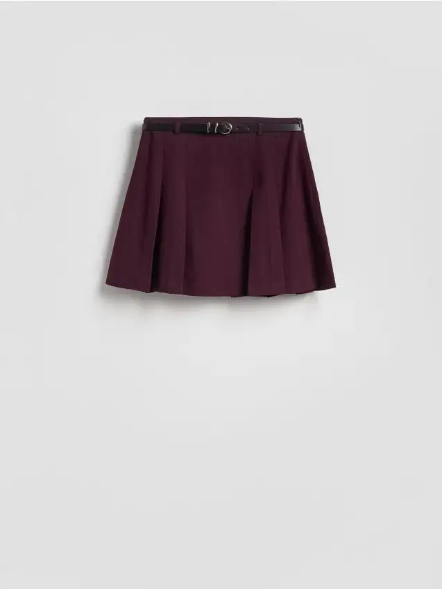 Gonna a pieghe con cintura Colore maroon