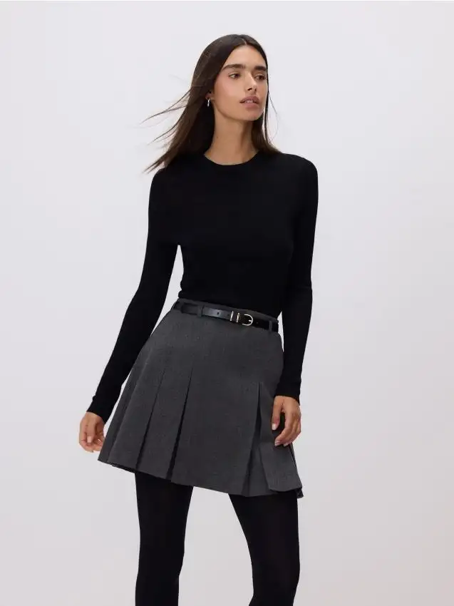 Gonna a pieghe con cintura Colore grigio scuro