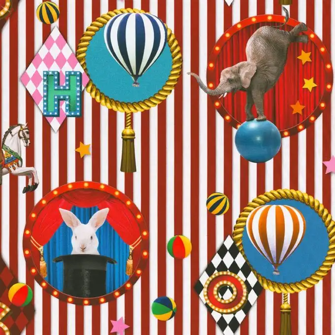 Tessuto cotone spesso stampato circo multicolore