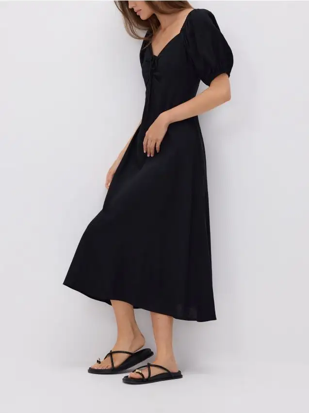 Vestito in misto viscosa e lino Colore nero