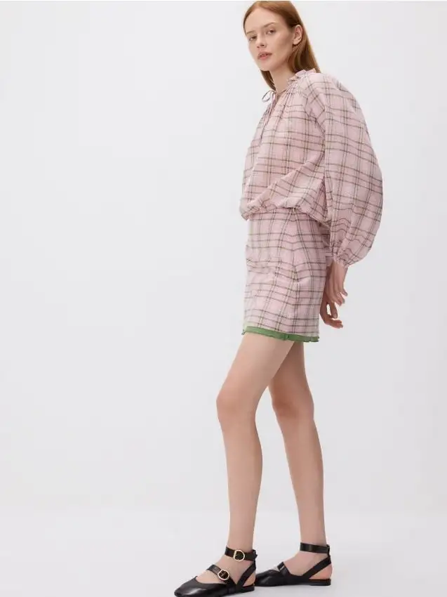 Minigonna a quadri Colore rosa pastello