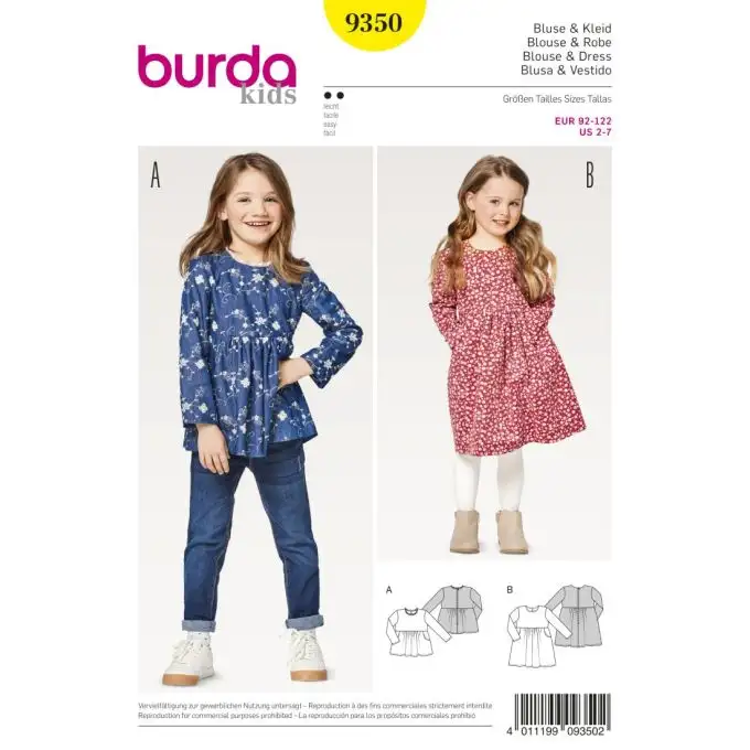 Modello burda kids 9350 camicetta e abito