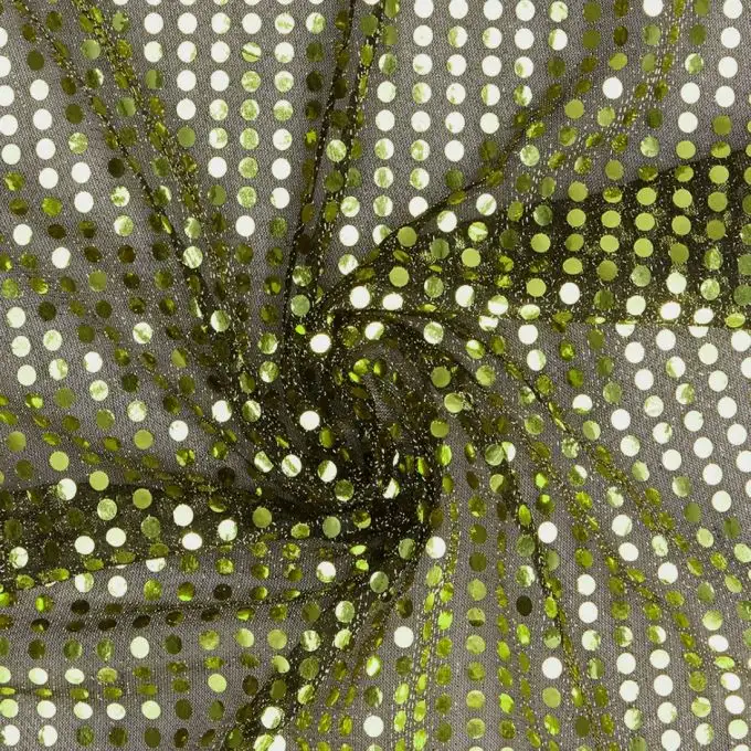 Tessuto con paillettes brillanti oro verde