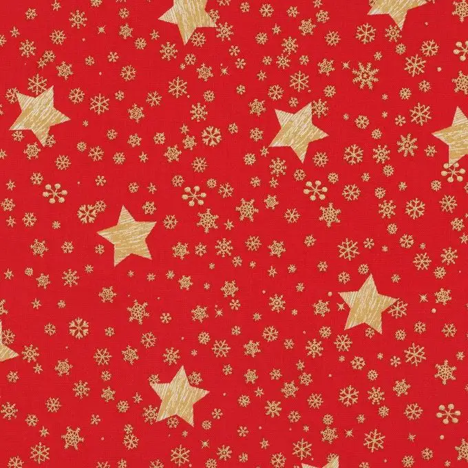 Tessuto natalizio cotone rosso stelle