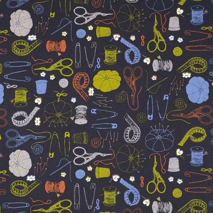 Tessuto cotone spesso blu navy cucitura