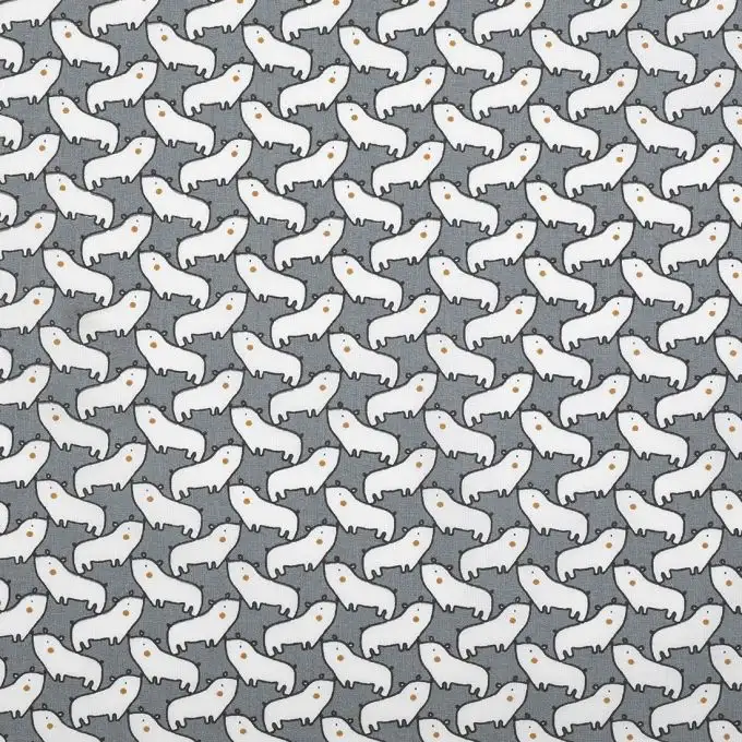 Tessuto cotone grigio stampato orso
