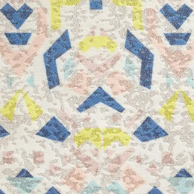 Tessuto jacquard geometrico blu giallo e rosa