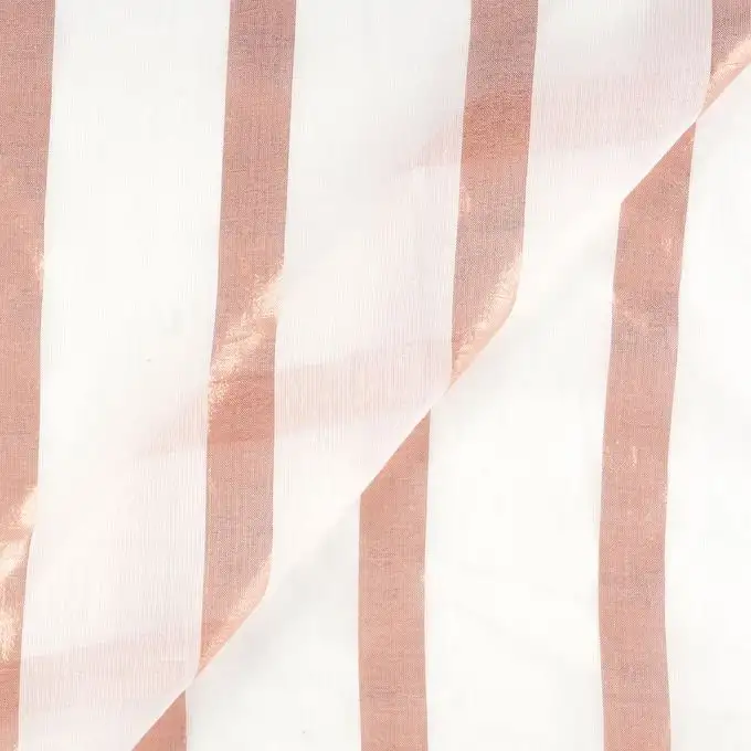 Tessuto velo di cotone ecru righe rosa