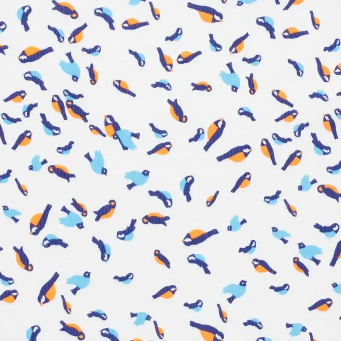 Maglia cotone bianco uccelli blu