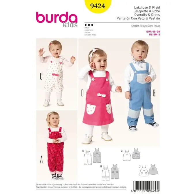 Salopette e vestito per bambini Burda 9424