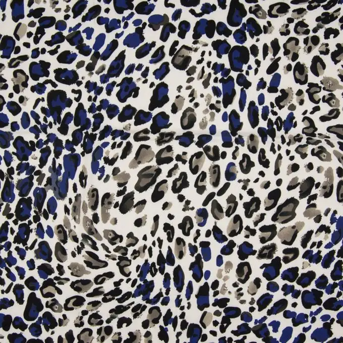 Tessuto popeline viscosa animale ecru e blu