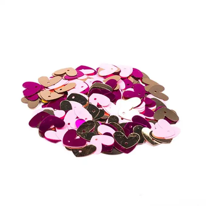Paillettes piatte a forma di cuore fucsia rosa e dorato 16mm