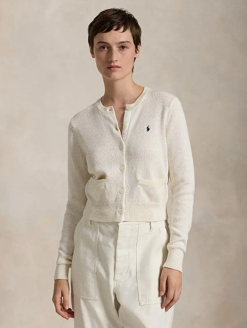 Cardigan Girocollo in Cotone Bianco