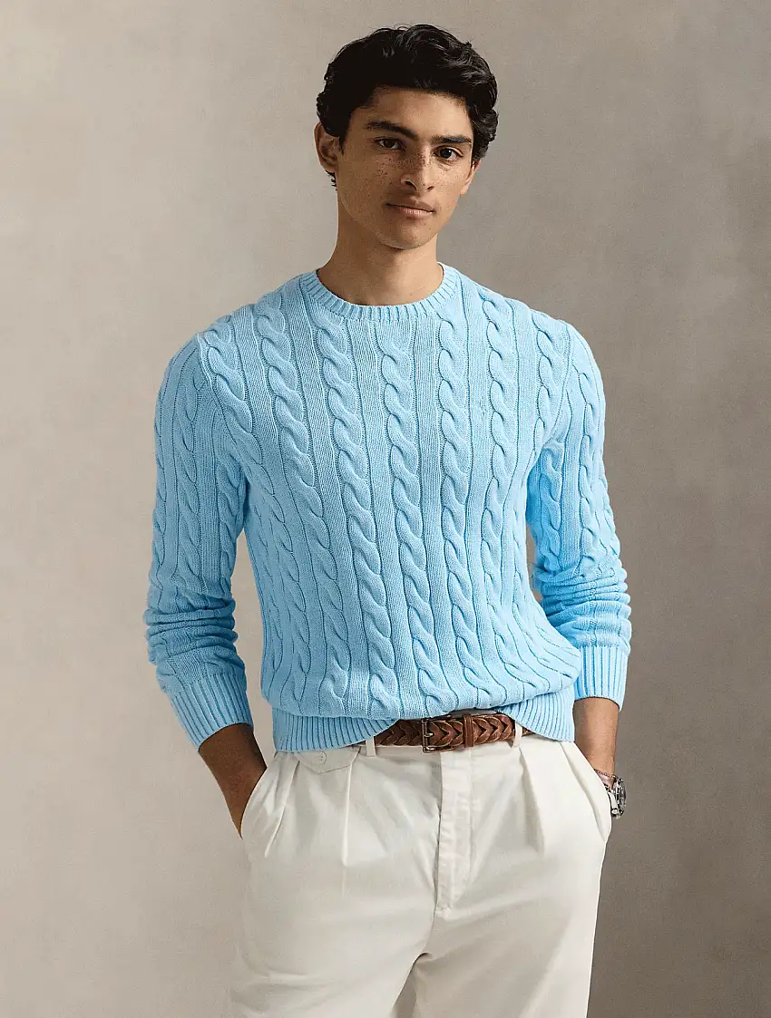 Maglione a Trecce Tinto in Capo Cielo