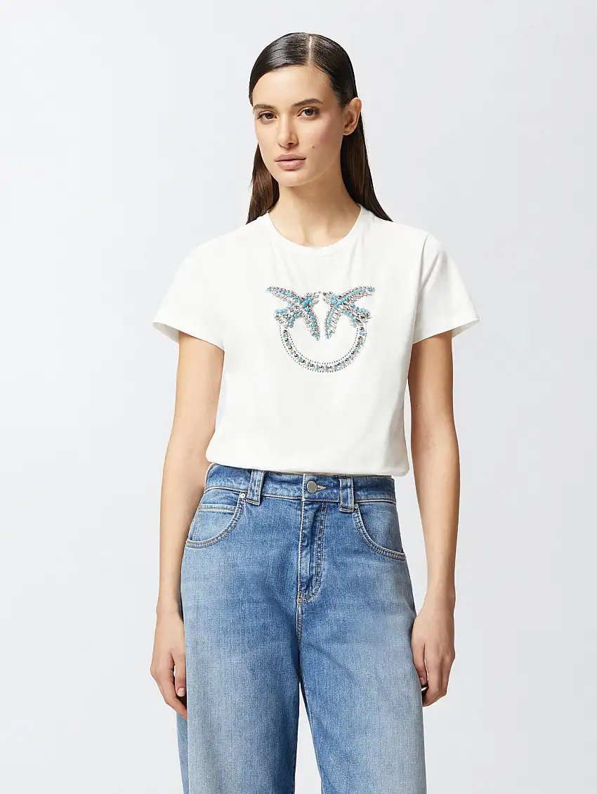 T-shirt con Ricamo Love Birds Bianco