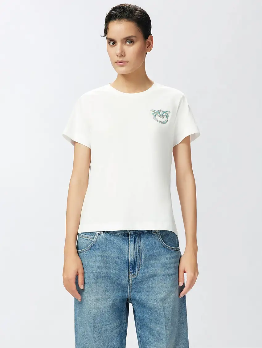 T-shirt con Ricamo Gioiello Bianco