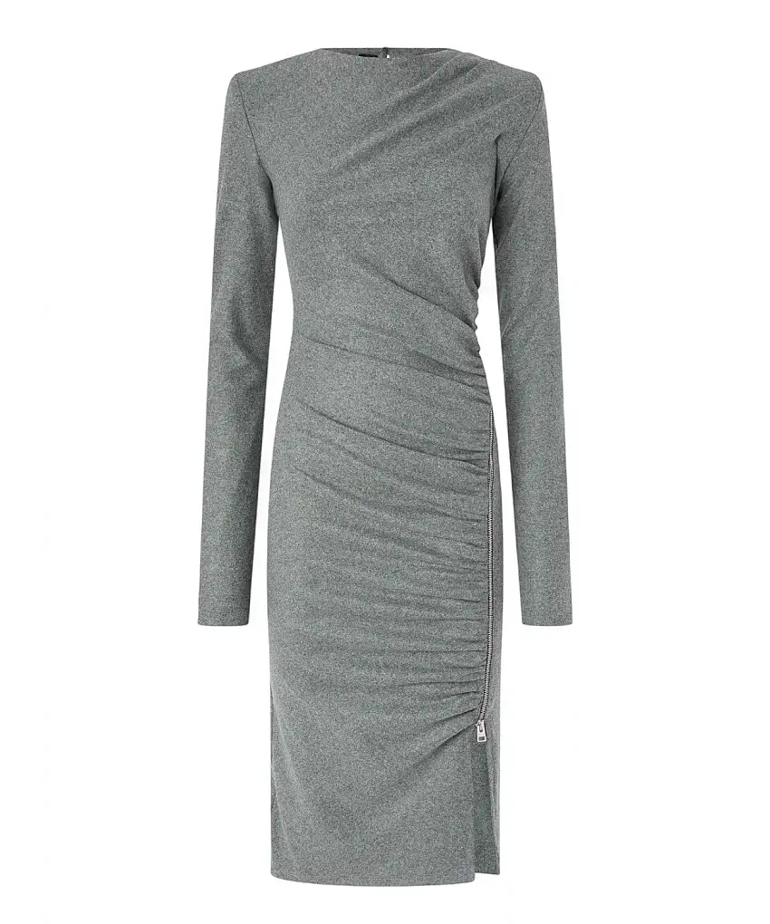 Vestito Midi Aderente Flanella con Drappeggio