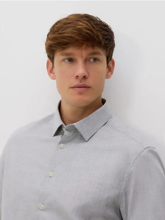 Camicia slim fit in misto cotone Colore grigio chiaro