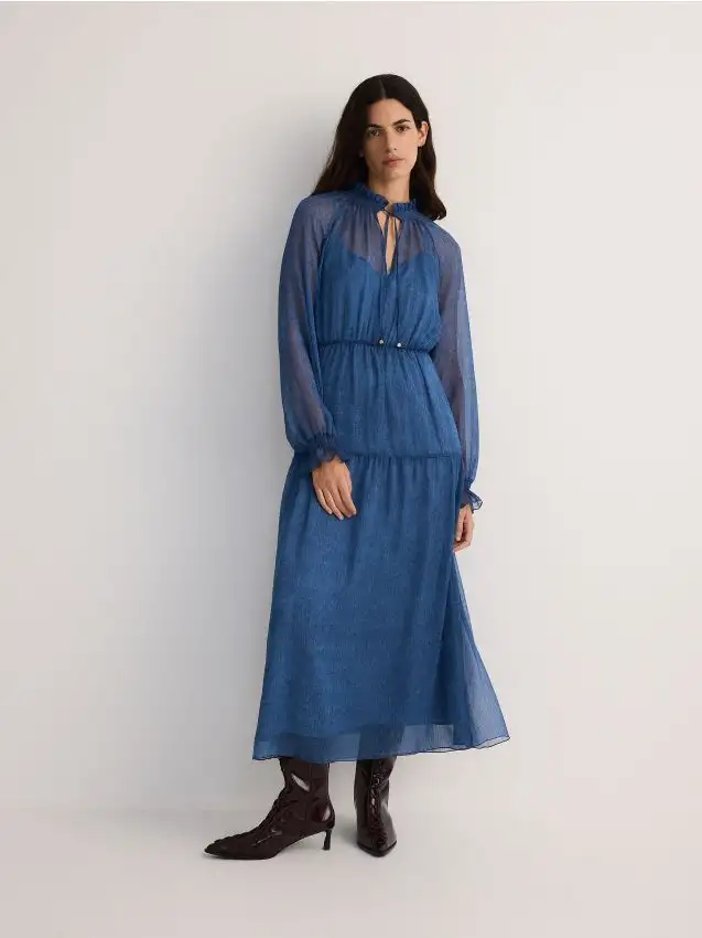 Abito maxi con scollo decorativo Colore indaco