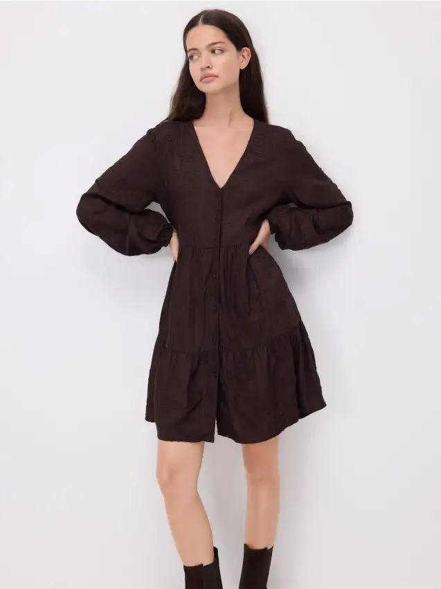 Mini vestito in misto viscosa Colore marrone scuro