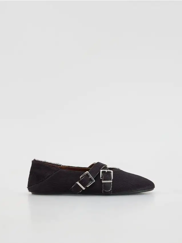 Ballerine in pelle con pelliccia Colore maroon